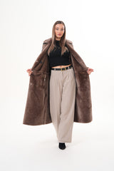 The Florence Long Shearling Black Leather Jacket For Sale