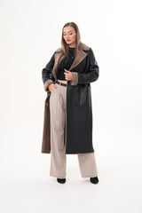 The Florence Long Shearling Black Leather Jacket For Sale