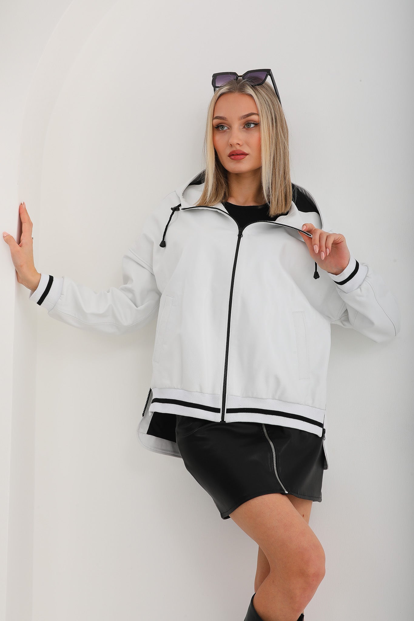 The Polar White Leather Leather Jacket Fine Craftsmanship