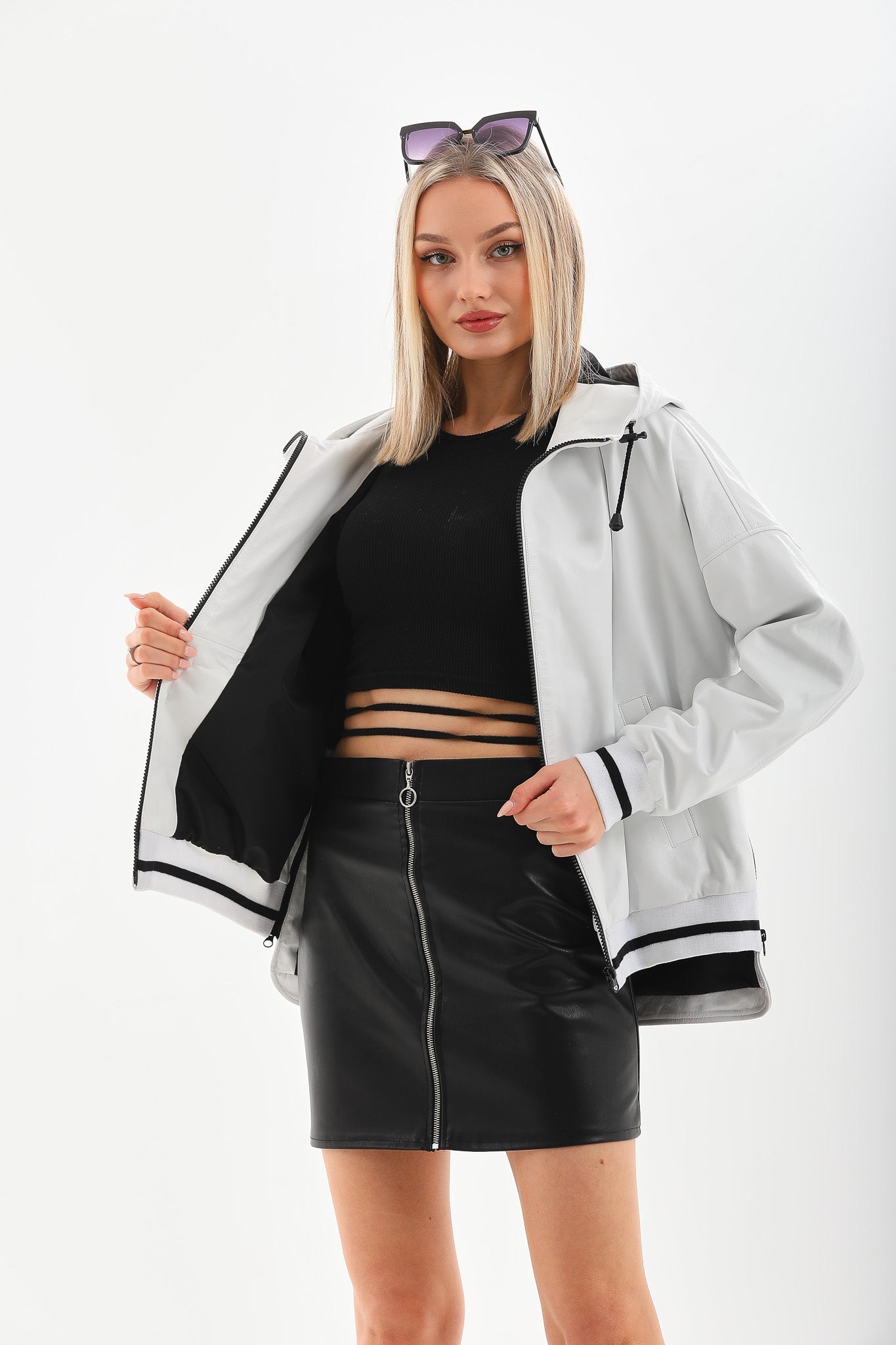 The Polar White Leather Leather Jacket Fine Craftsmanship