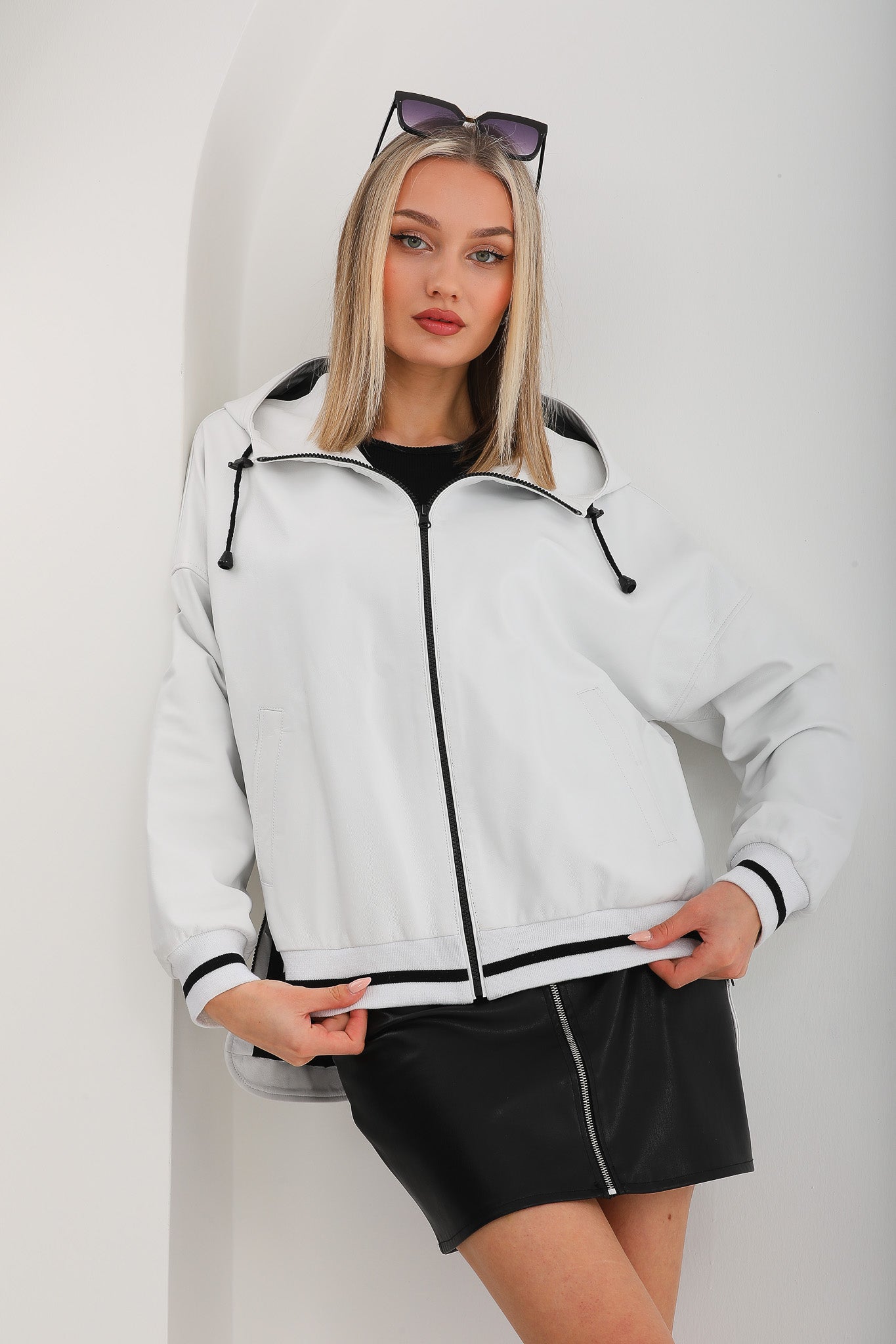 The Polar White Leather Leather Jacket Fine Craftsmanship