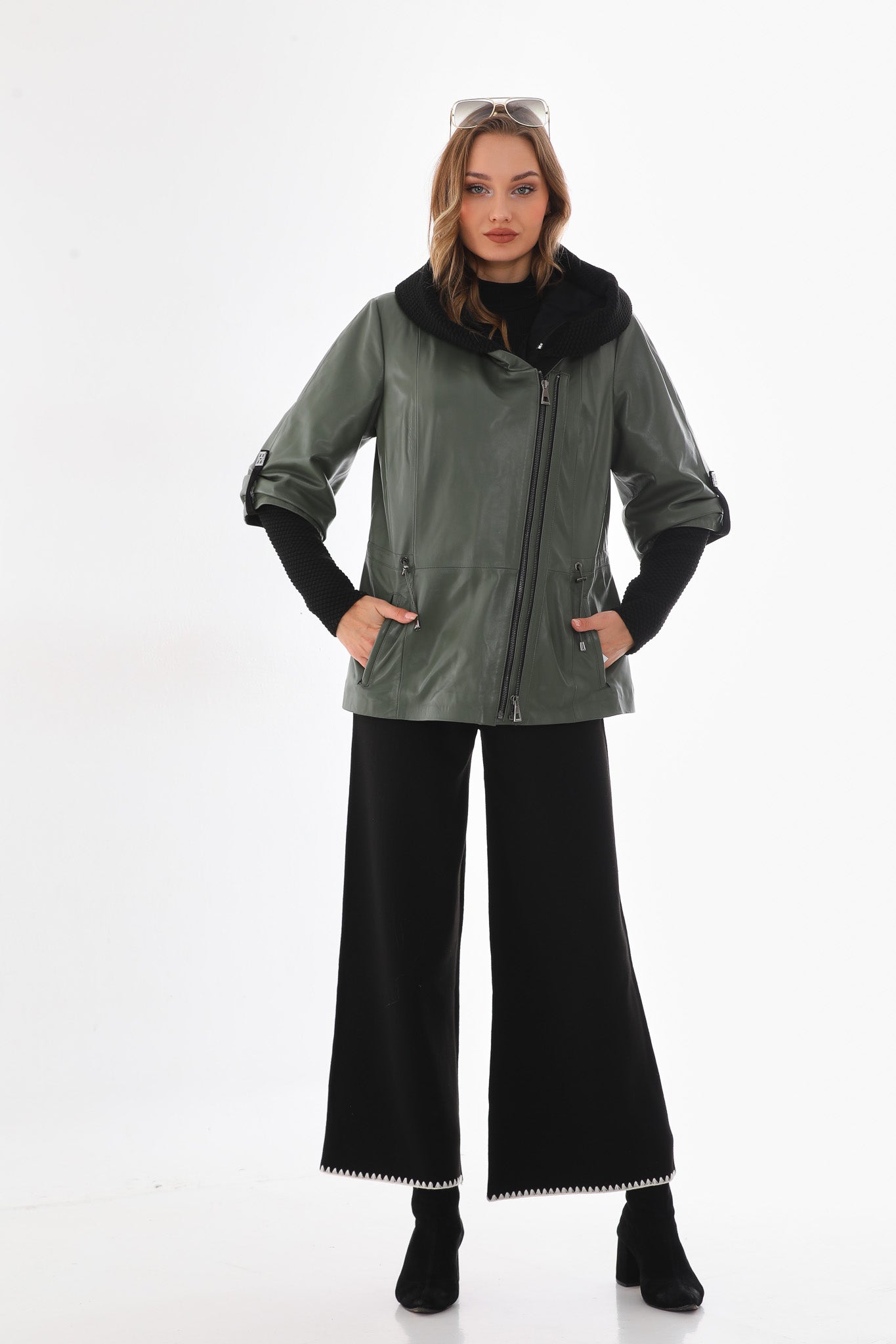 The Hudson Olive Green Leather Jacket Exclusive Style