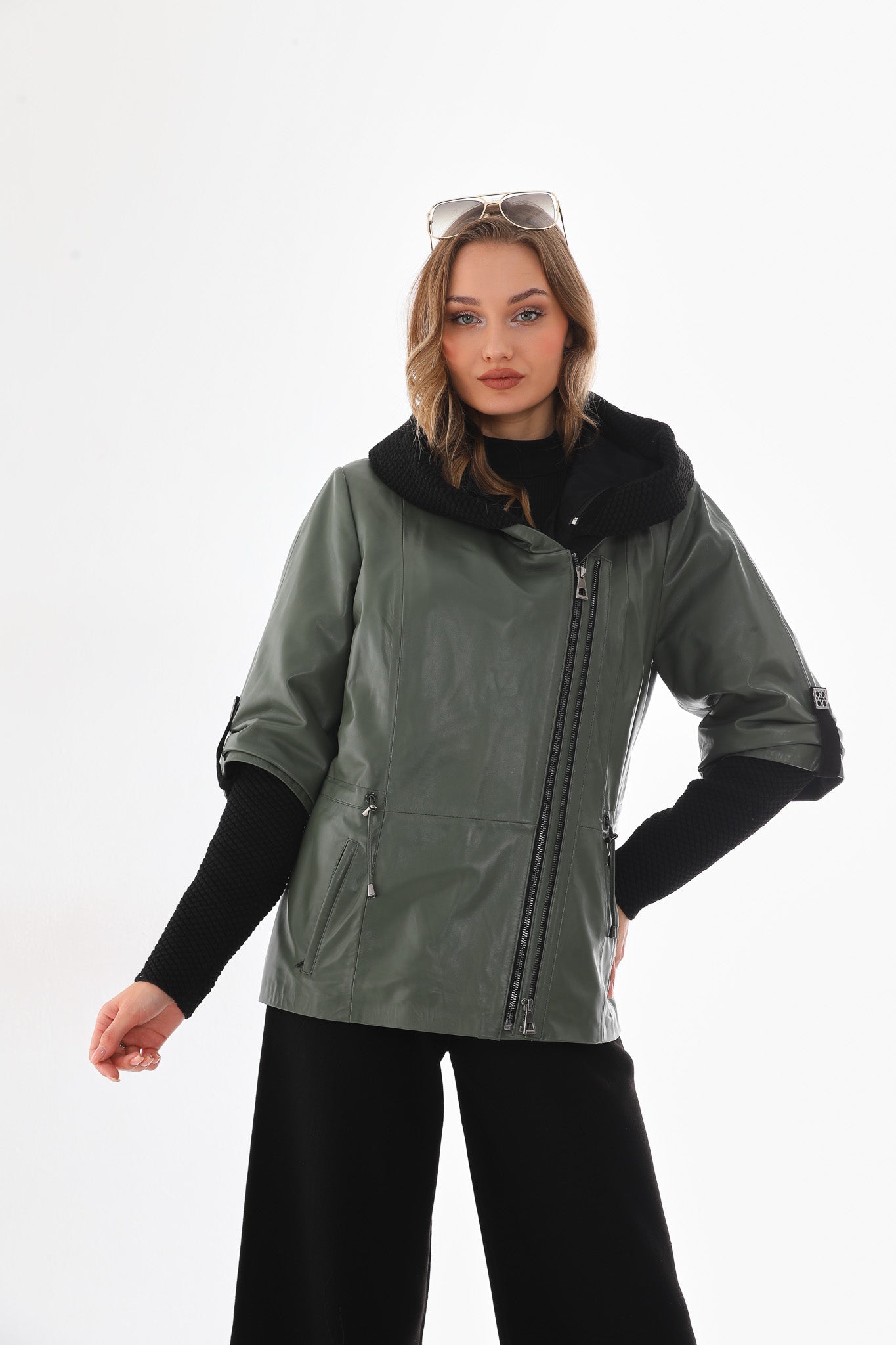 The Hudson Olive Green Leather Jacket Exclusive Style