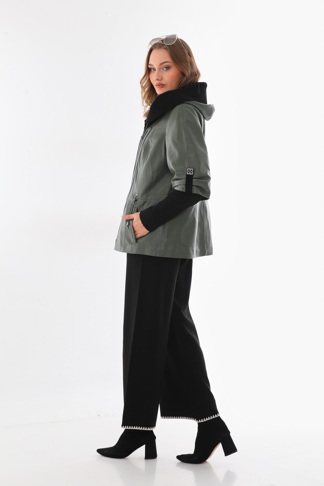 The Hudson Olive Green Leather Jacket Exclusive Style