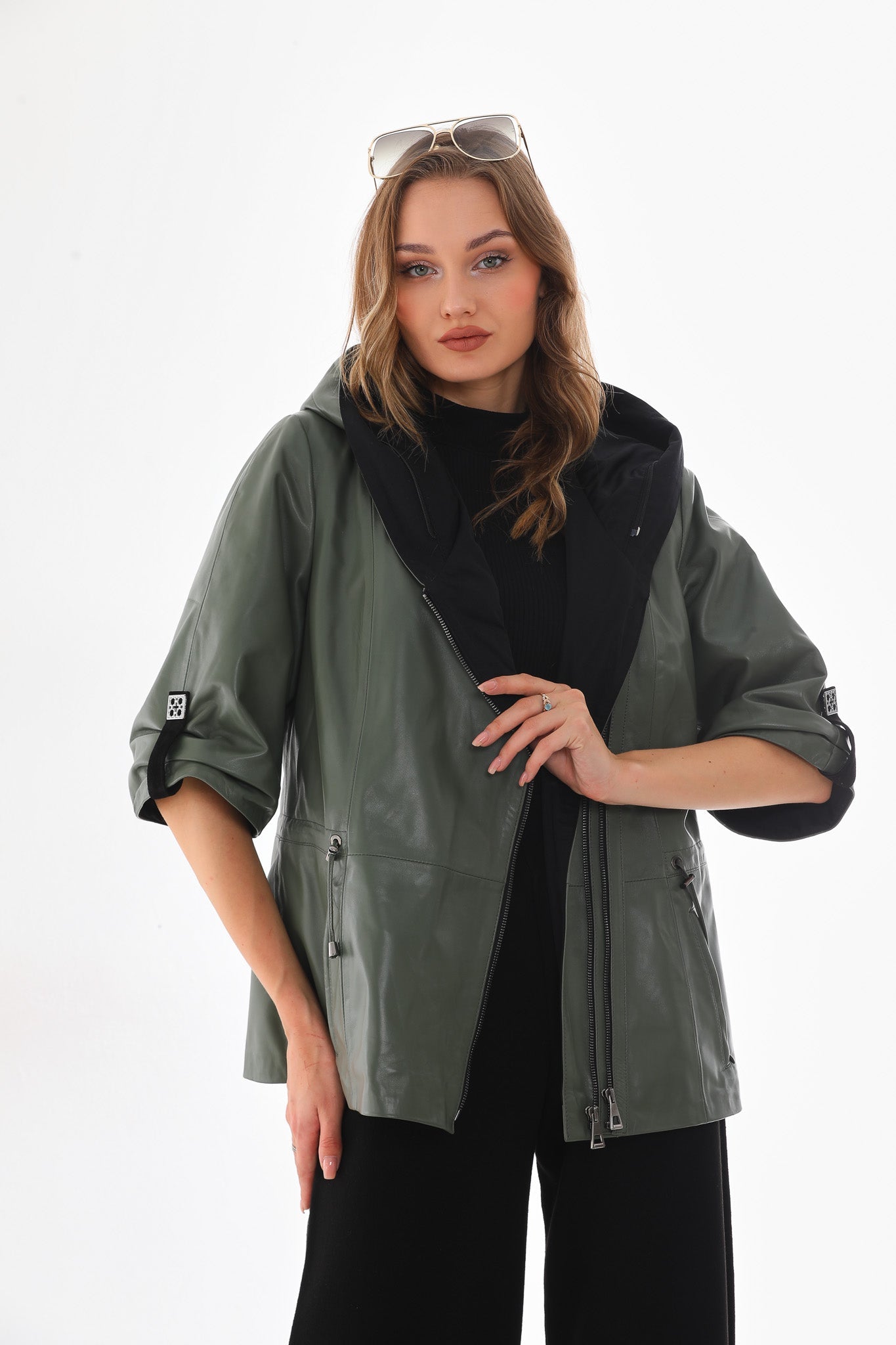 The Hudson Olive Green Leather Jacket Exclusive Style