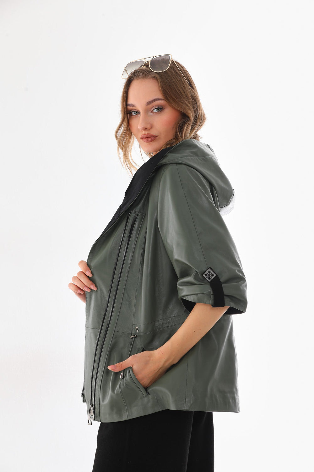The Hudson Olive Green Leather Jacket Exclusive Style