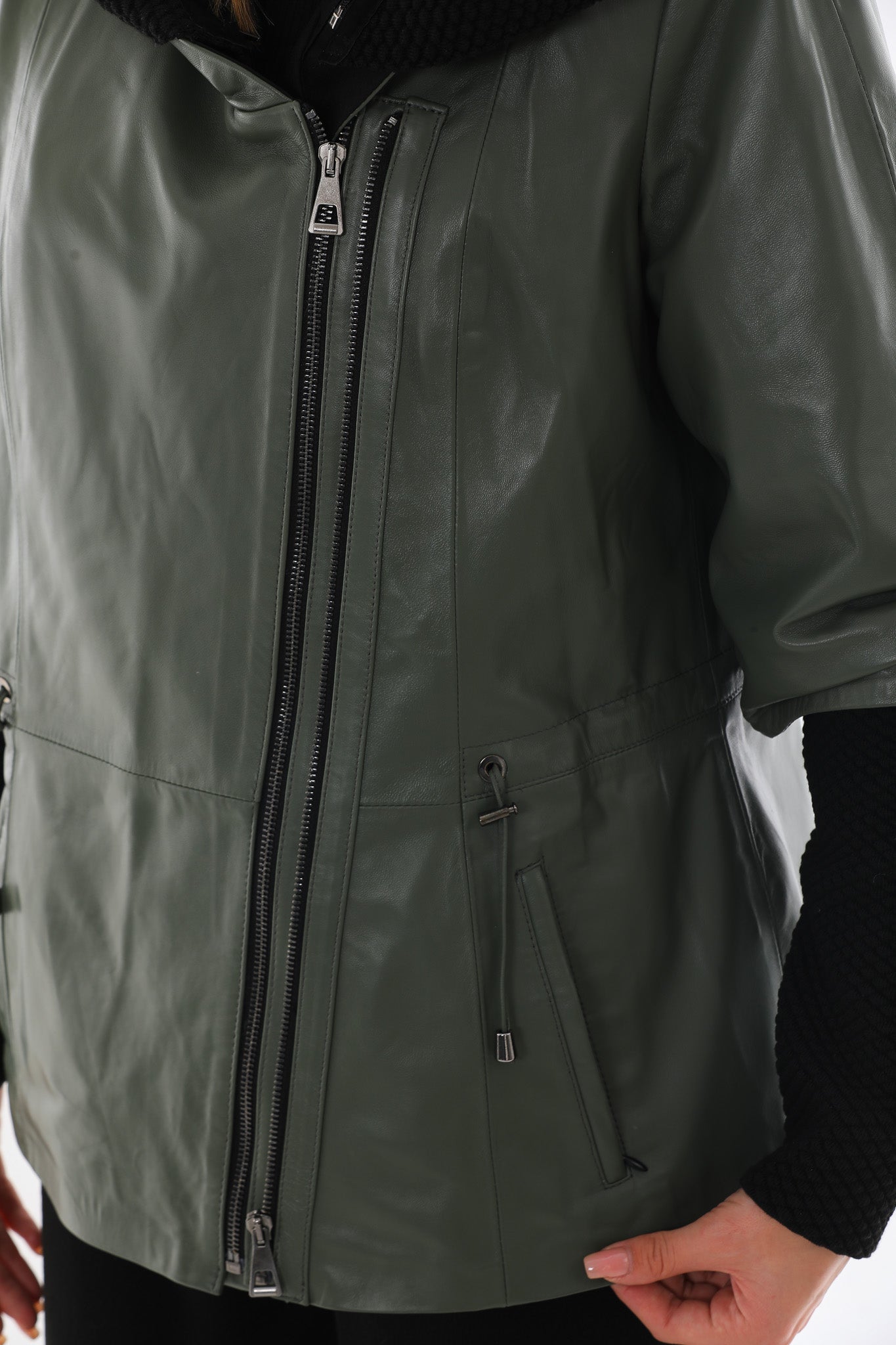 The Hudson Olive Green Leather Jacket Exclusive Style