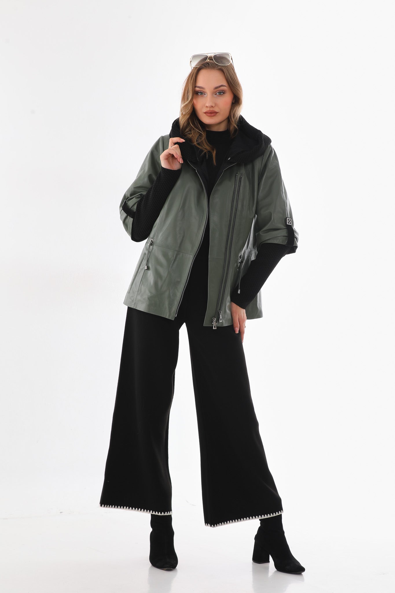 The Hudson Olive Green Leather Jacket Exclusive Style