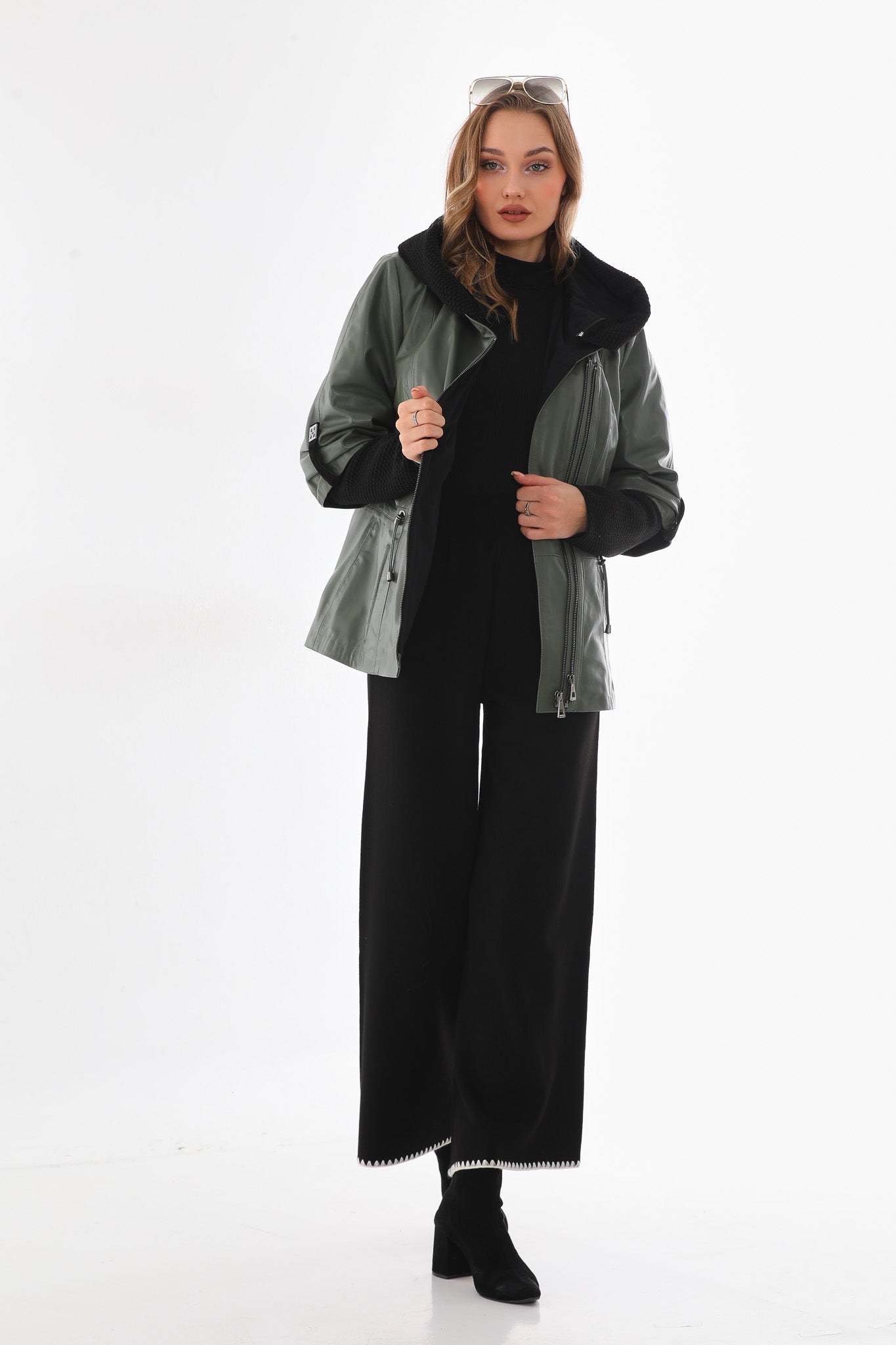 The Hudson Olive Green Leather Jacket Exclusive Style
