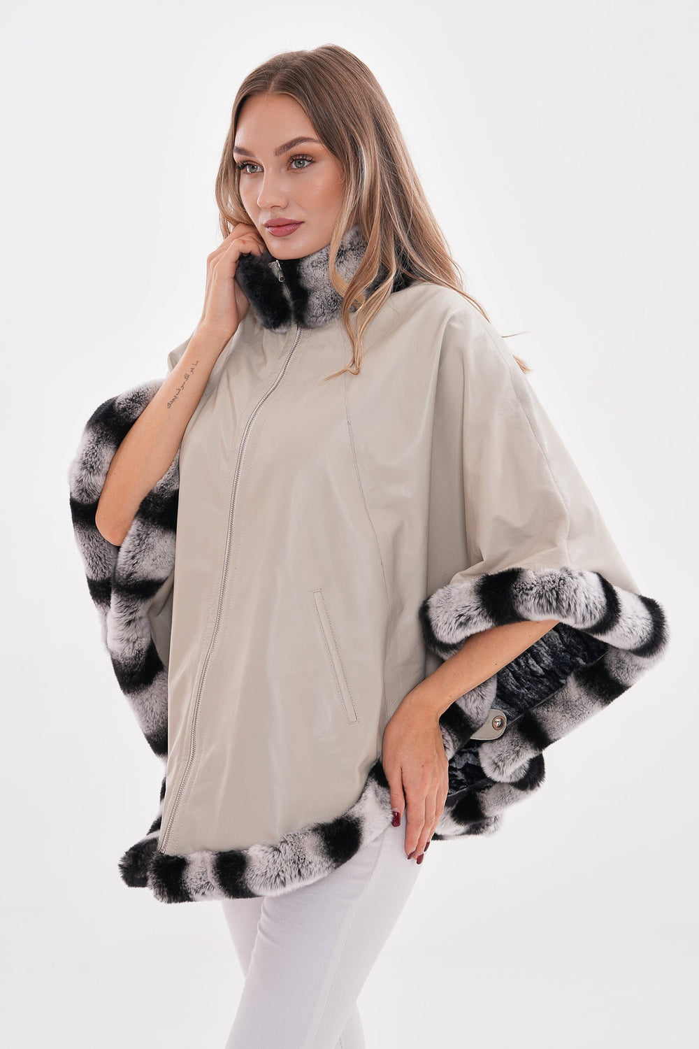 The Glacier Light Beige Reversible Leather Jacket On Sale