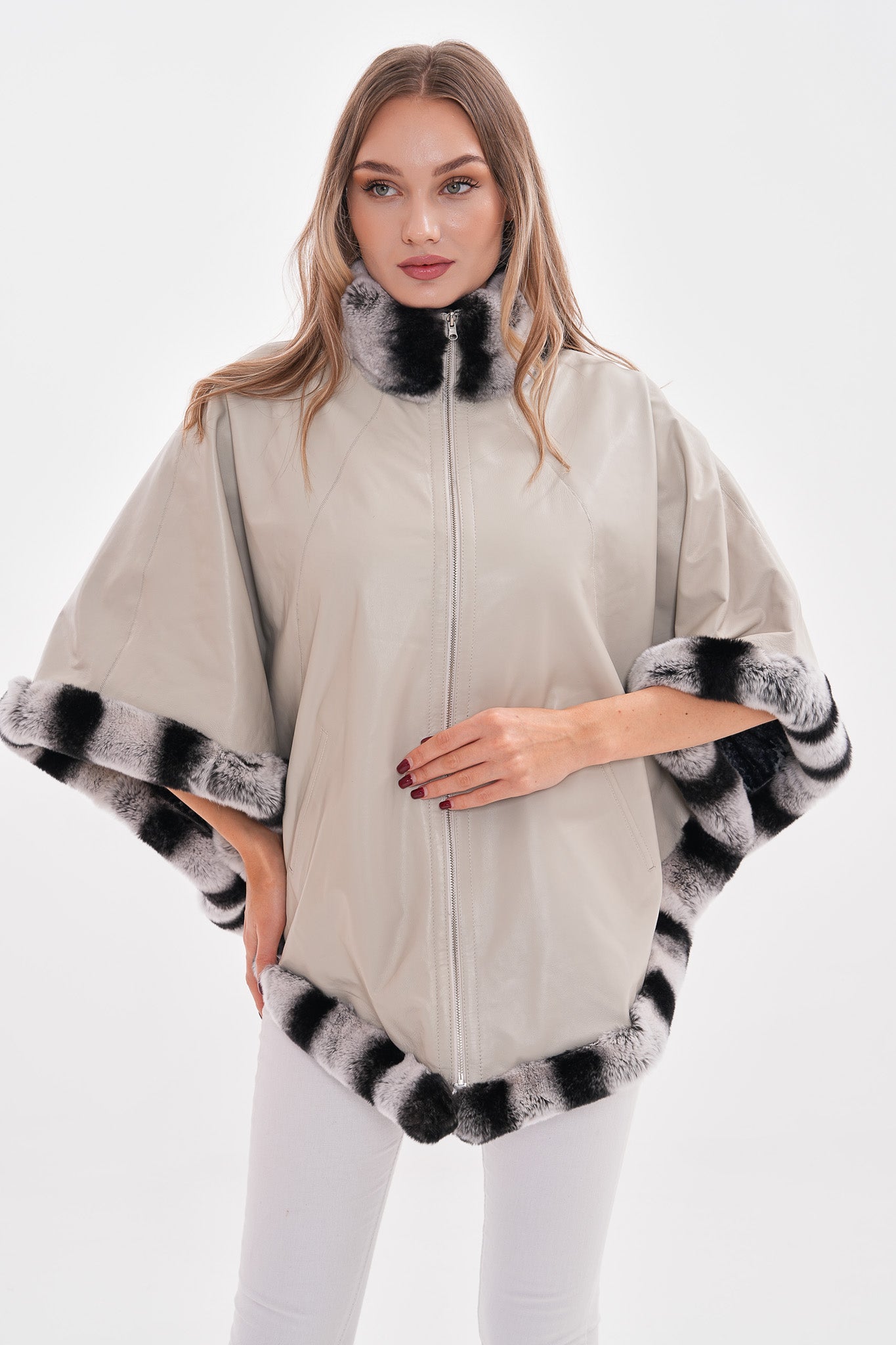 The Glacier Light Beige Reversible Leather Jacket On Sale