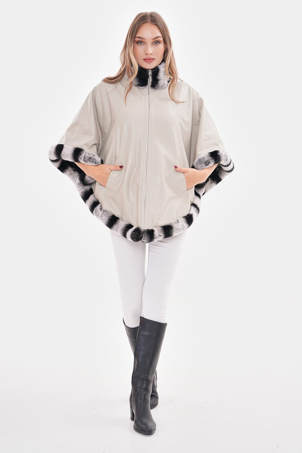 The Glacier Light Beige Reversible Leather Jacket On Sale