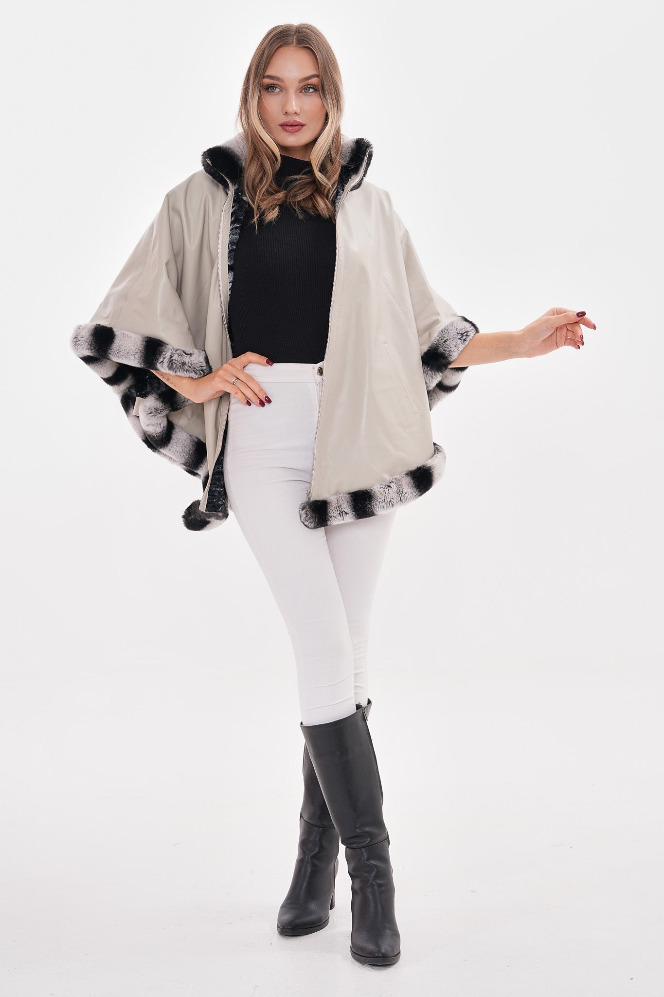 The Glacier Light Beige Reversible Leather Jacket On Sale