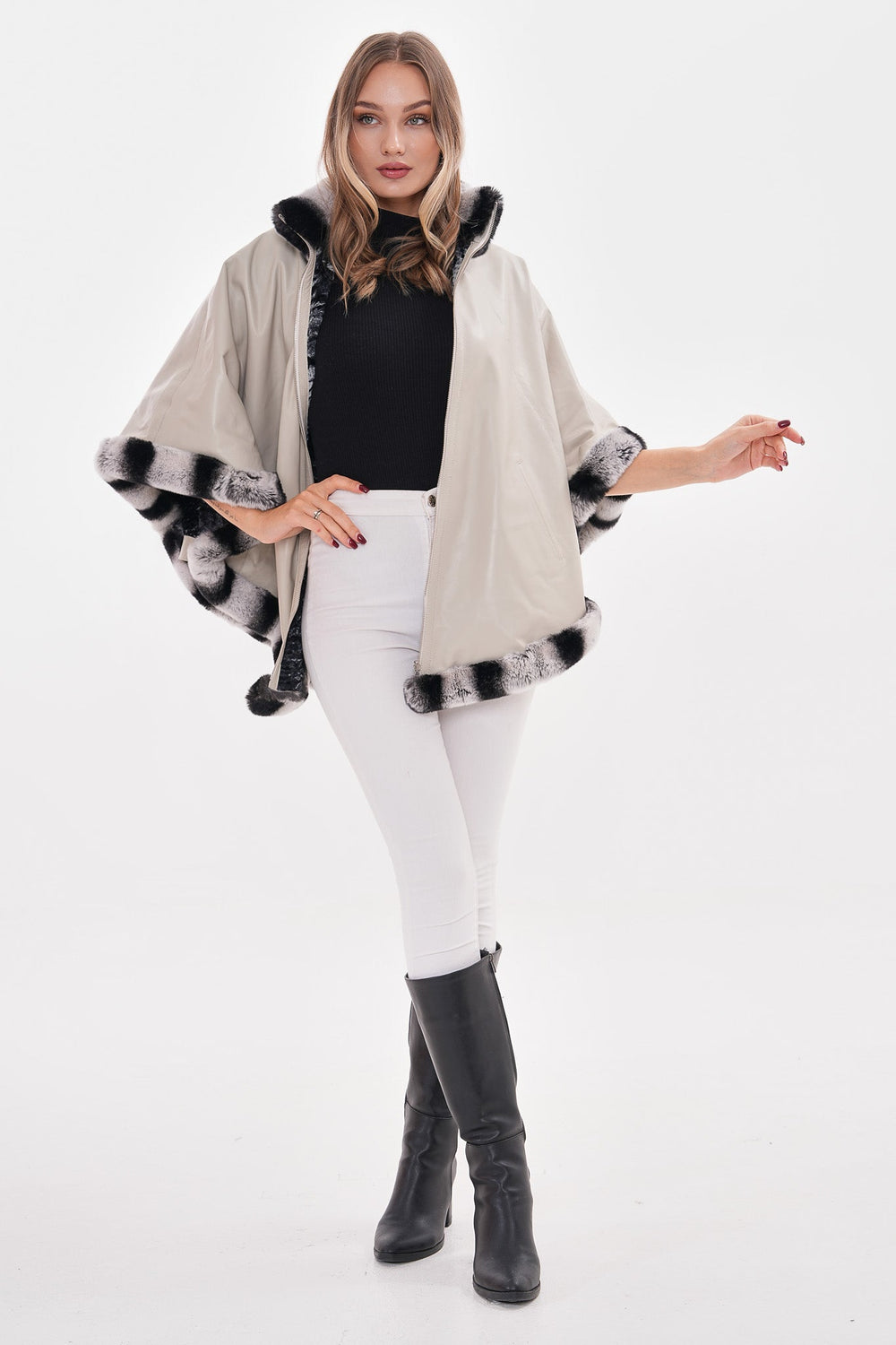 The Glacier Light Beige Reversible Leather Jacket On Sale