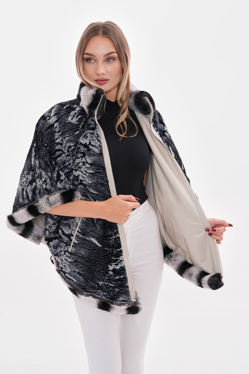 The Glacier Light Beige Reversible Leather Jacket On Sale