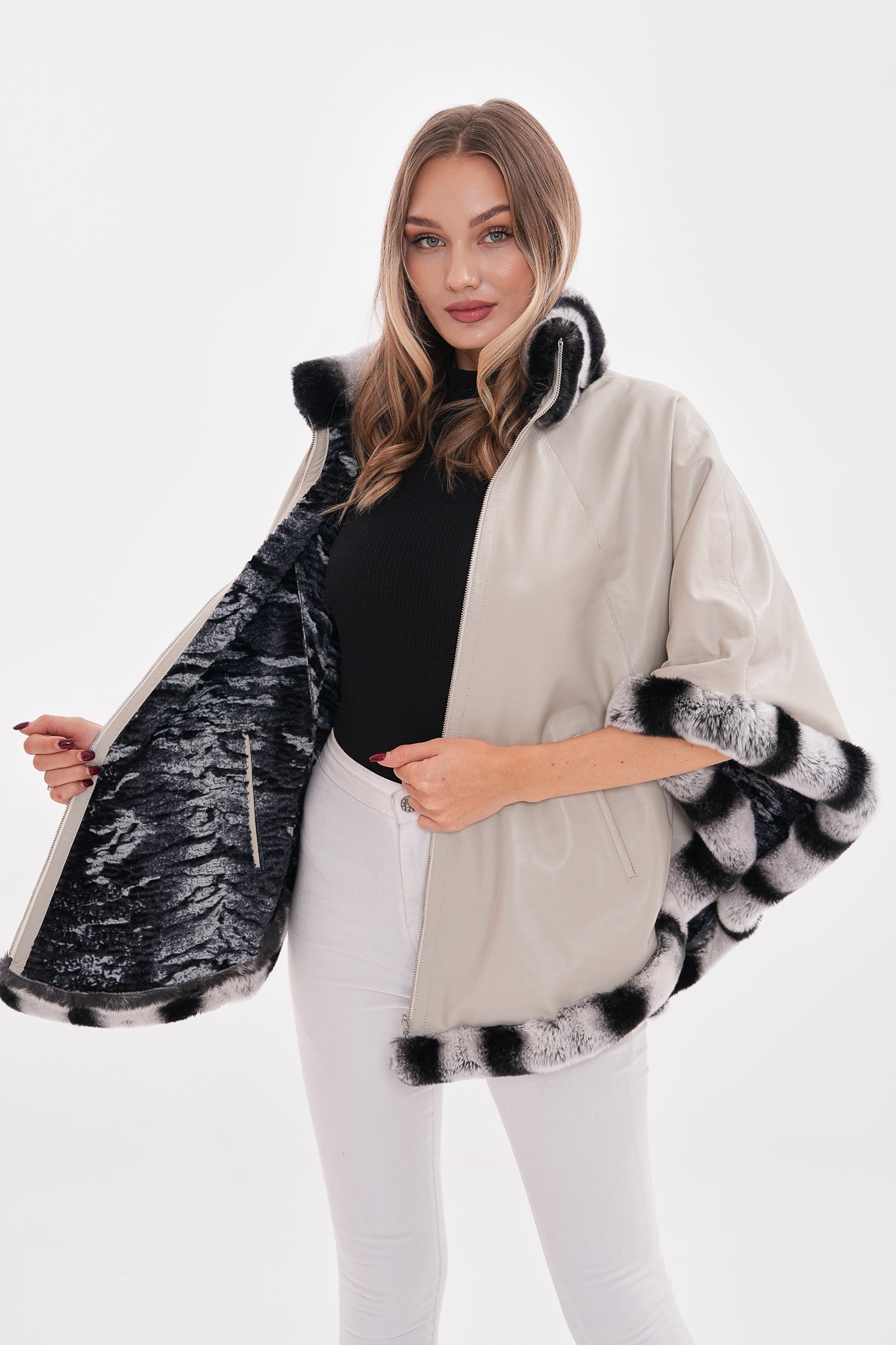 The Glacier Light Beige Reversible Leather Jacket On Sale