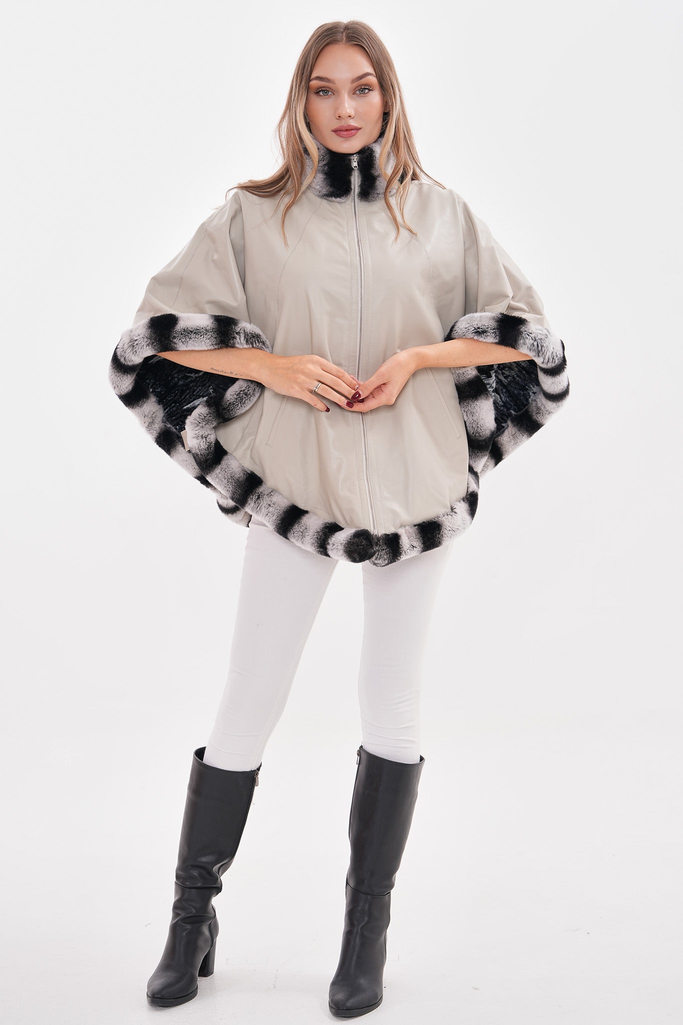 The Glacier Light Beige Reversible Leather Jacket On Sale
