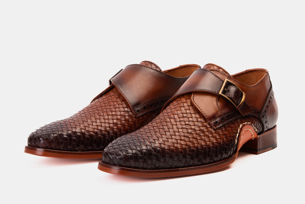 The Rolls  Woven Tan Leather Single Monk Strap  Handmade Shoe All New