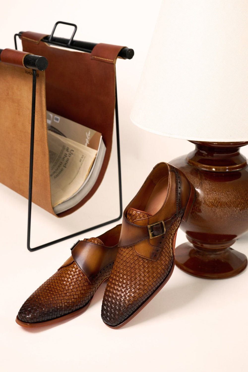 The Rolls  Woven Tan Leather Single Monk Strap  Handmade Shoe All New