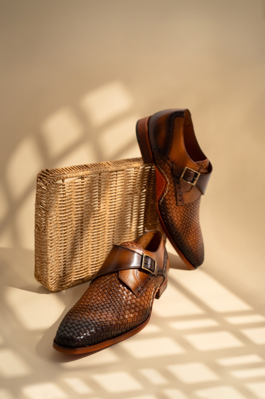 The Rolls  Woven Tan Leather Single Monk Strap  Handmade Shoe All New