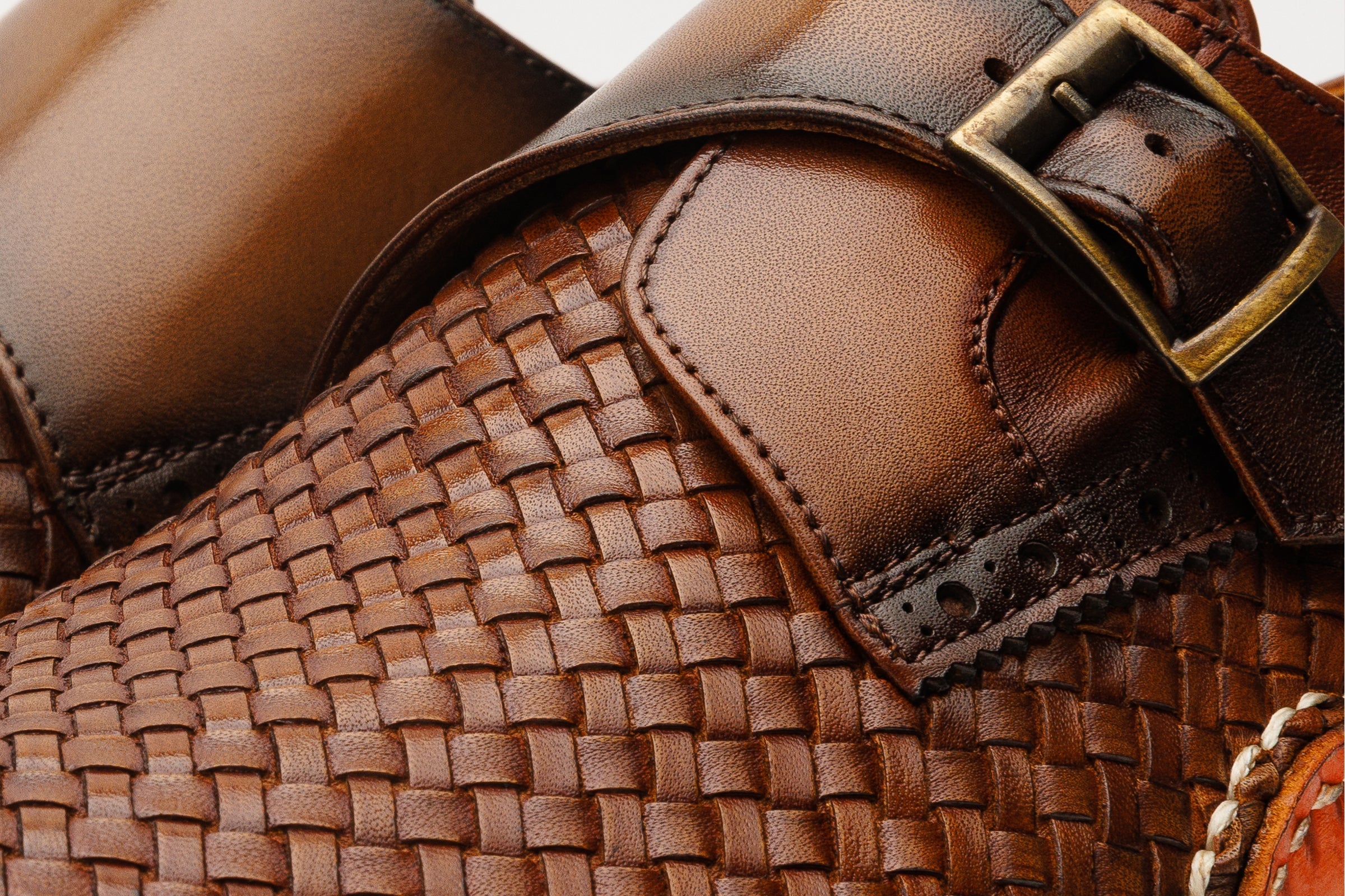 The Rolls  Woven Tan Leather Single Monk Strap  Handmade Shoe All New