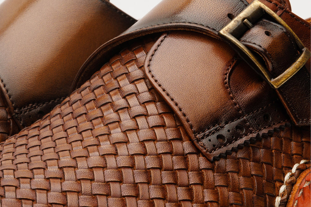 The Rolls  Woven Tan Leather Single Monk Strap  Handmade Shoe All New