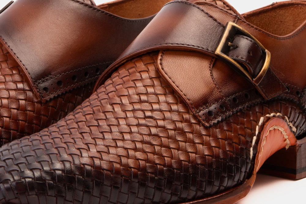 The Rolls  Woven Tan Leather Single Monk Strap  Handmade Shoe All New