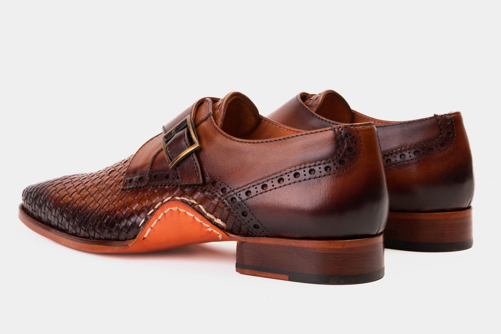 The Rolls  Woven Tan Leather Single Monk Strap  Handmade Shoe All New