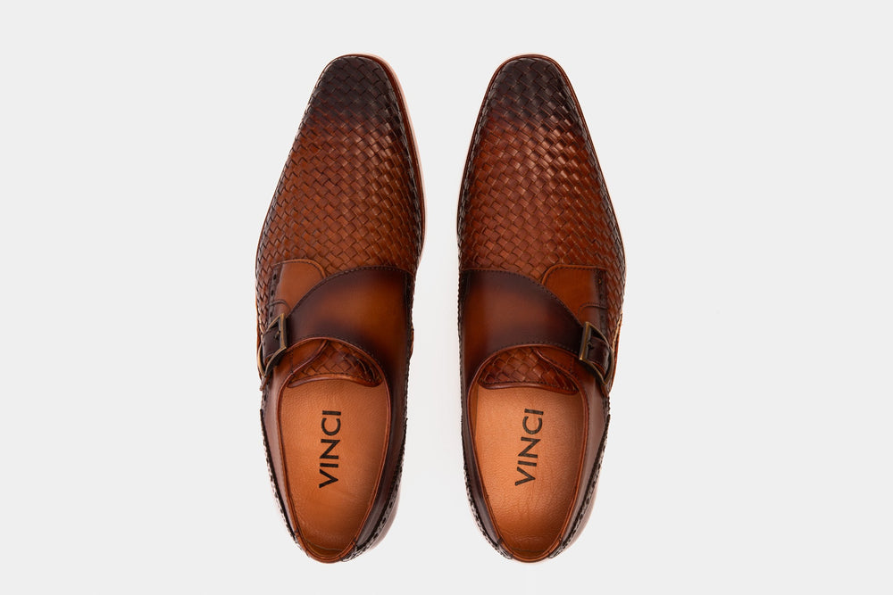 The Rolls  Woven Tan Leather Single Monk Strap  Handmade Shoe All New