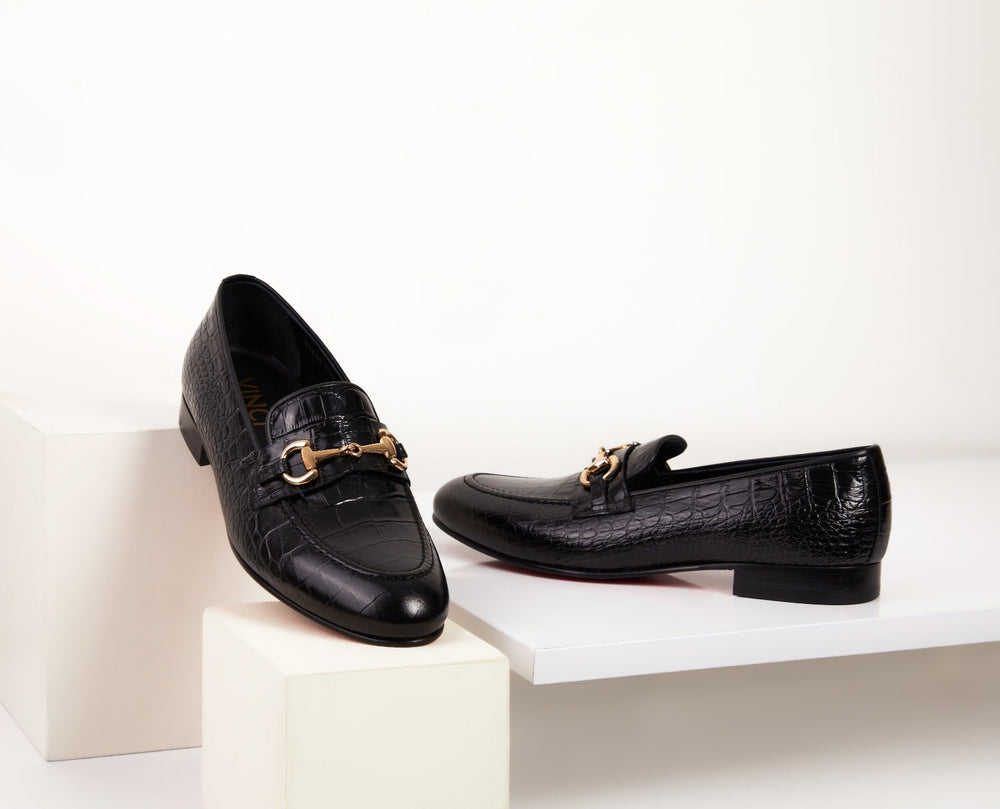 The Monaco Black Leather Shoe Bit Loafer Universal Fit