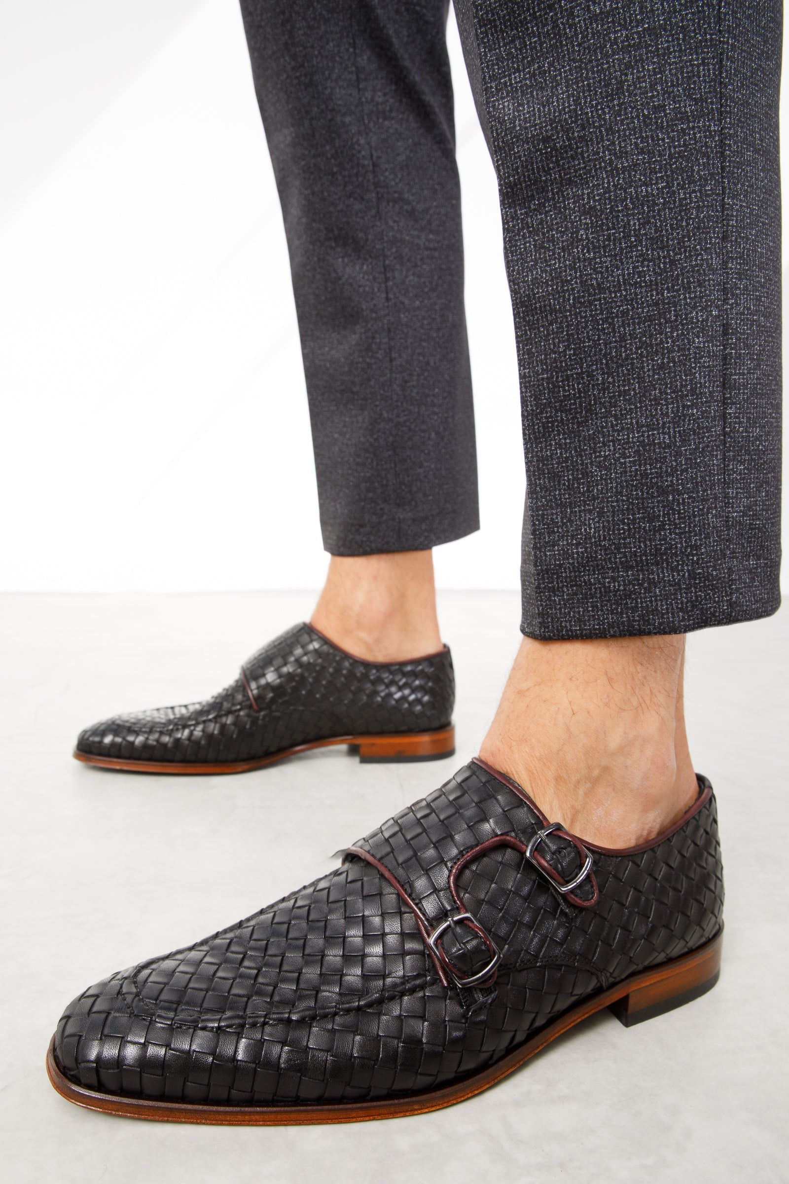 The Turan Black Woven Double Monk Strap Dress Shoe All New