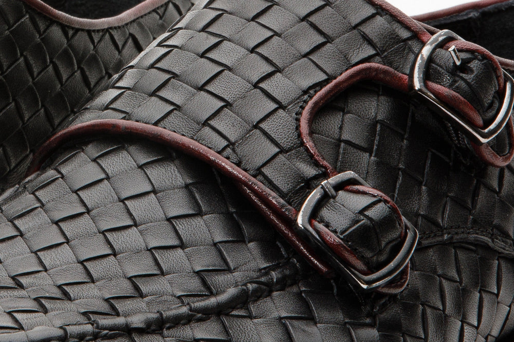 The Turan Black Woven Double Monk Strap Dress Shoe All New