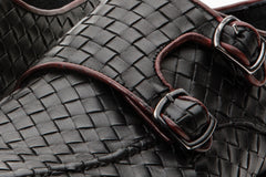 The Turan Black Woven Double Monk Strap Dress Shoe All New