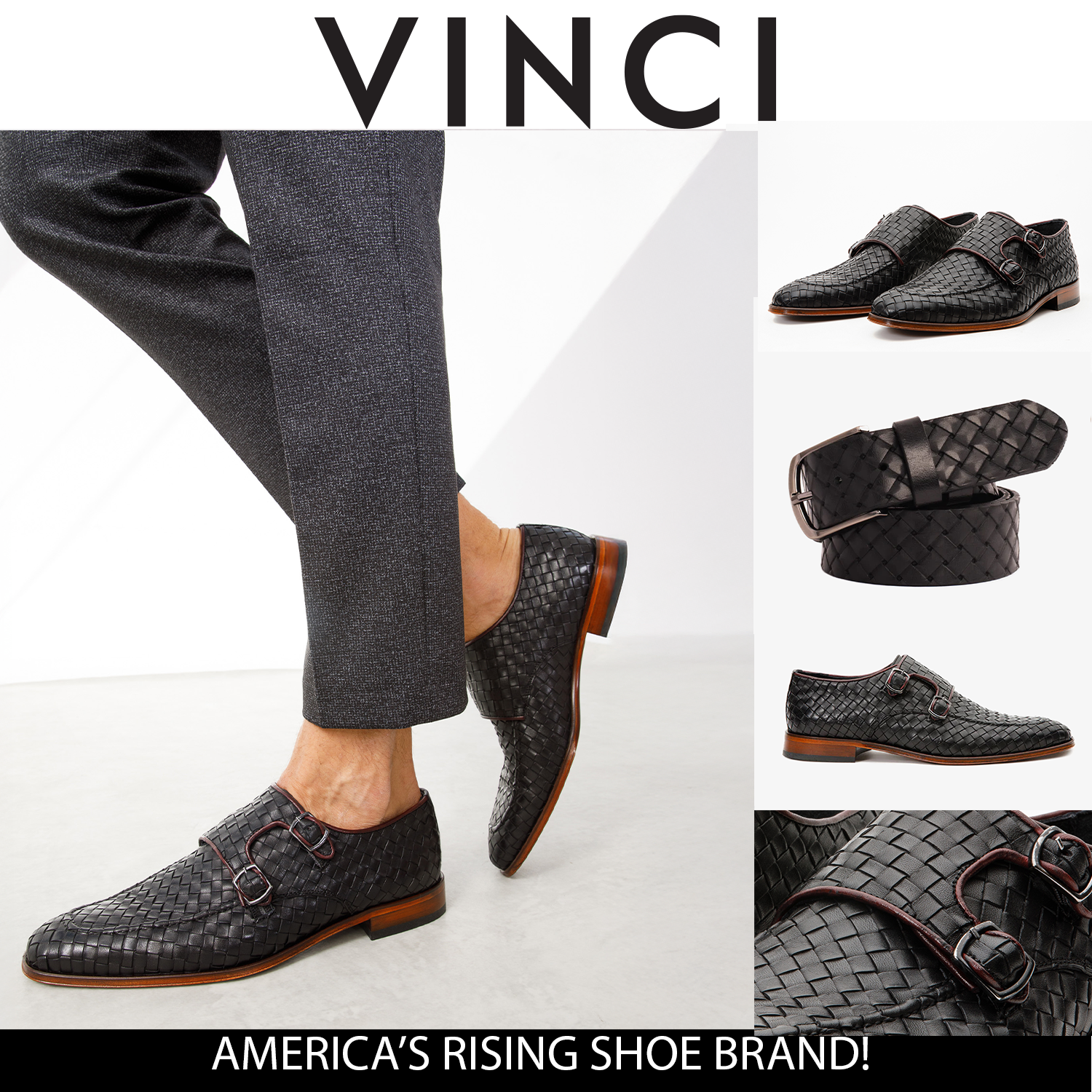 The Turan Black Woven Double Monk Strap Dress Shoe All New