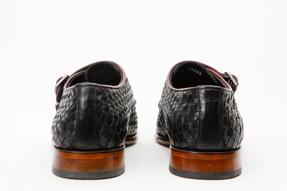 The Turan Black Woven Double Monk Strap Dress Shoe All New