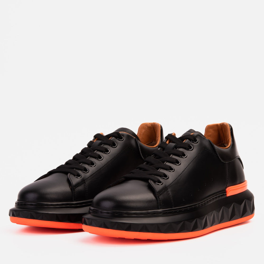 The Linq  Black Orange Leather Sneaker For Sale