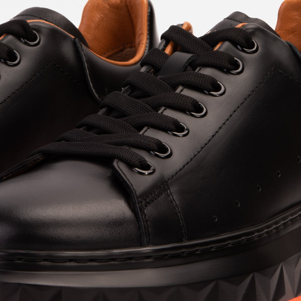 The Linq  Black Orange Leather Sneaker For Sale