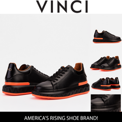The Linq  Black Orange Leather Sneaker For Sale