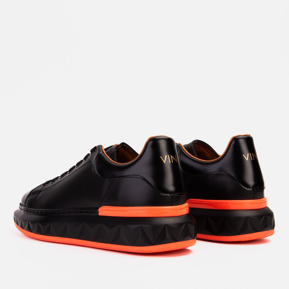 The Linq  Black Orange Leather Sneaker For Sale