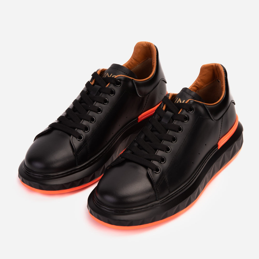 The Linq  Black Orange Leather Sneaker For Sale