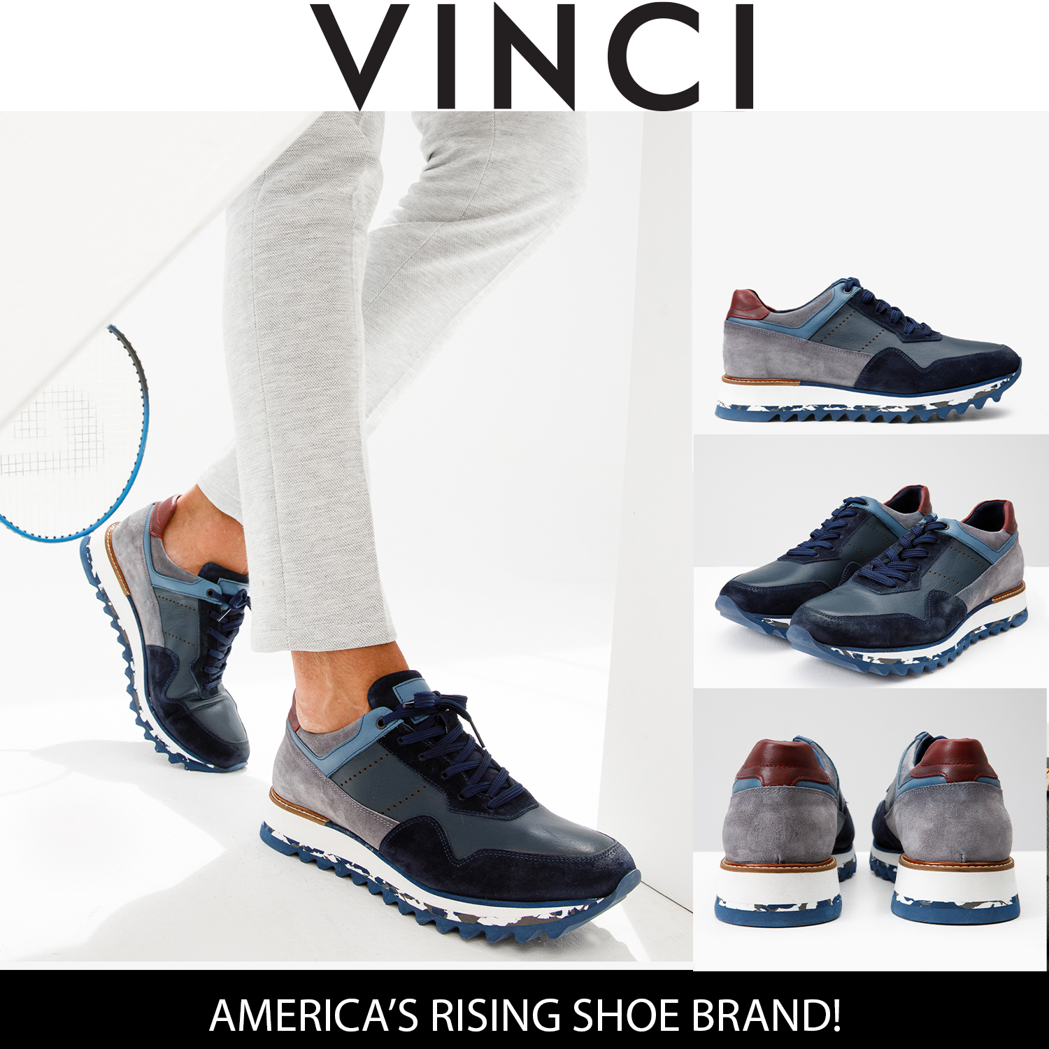 The Hoskova Navy Blue Leather Sneaker All New