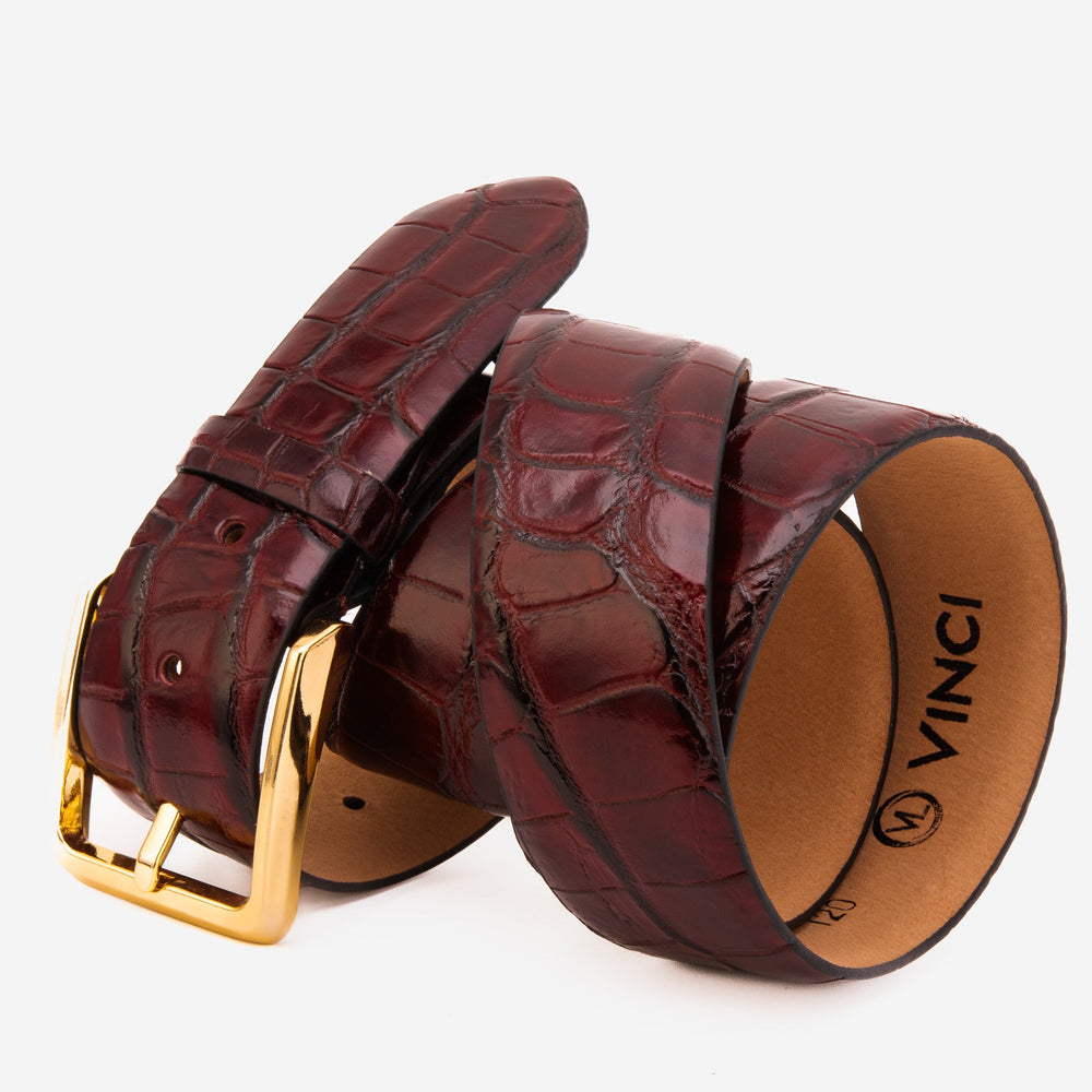 The Strat Burgundy Leather Belt On Sale