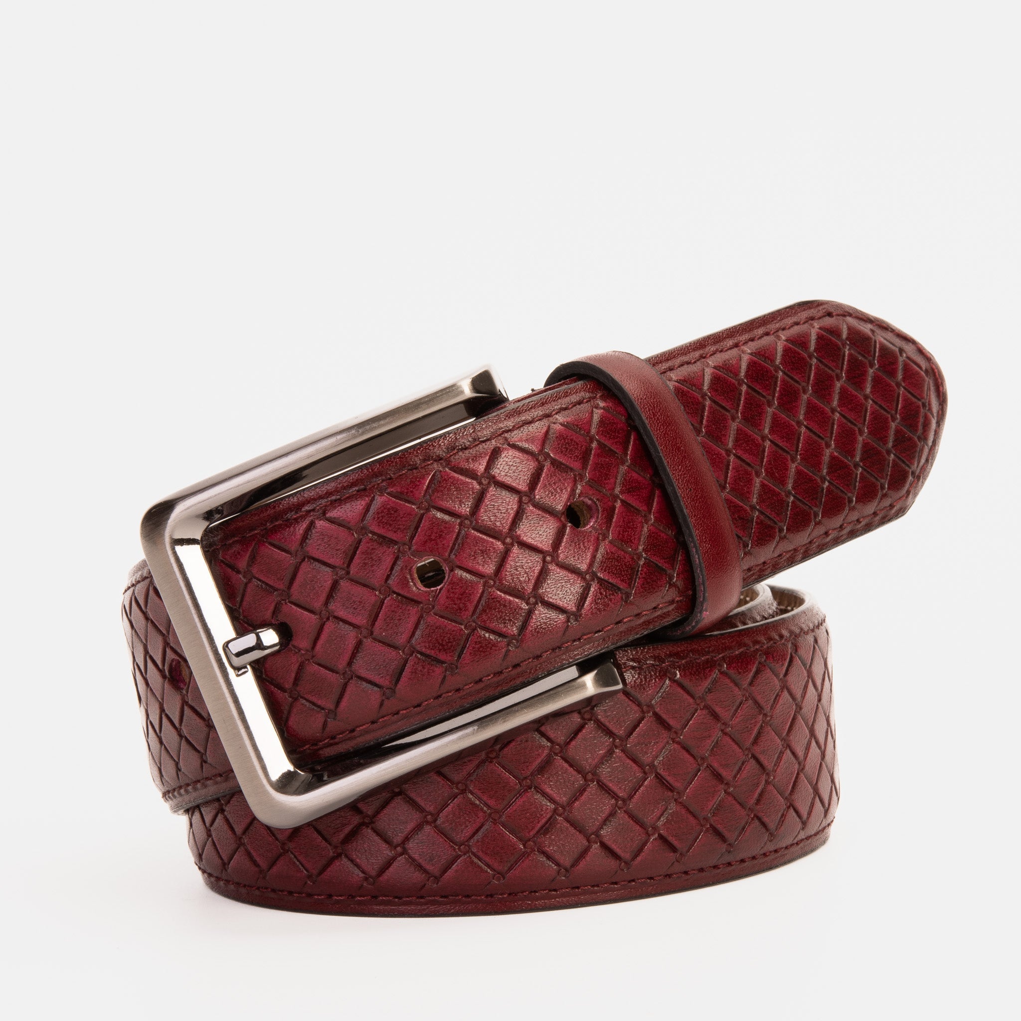 The Layla Burgundy Woven Pattern Leather Belt Fine Craftsmanship