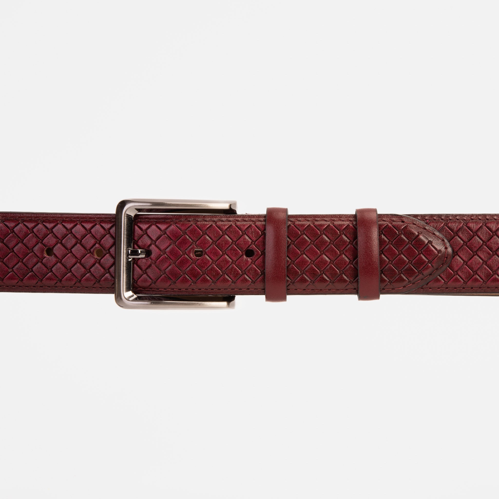The Layla Burgundy Woven Pattern Leather Belt Fine Craftsmanship