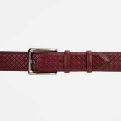 The Layla Burgundy Woven Pattern Leather Belt Fine Craftsmanship