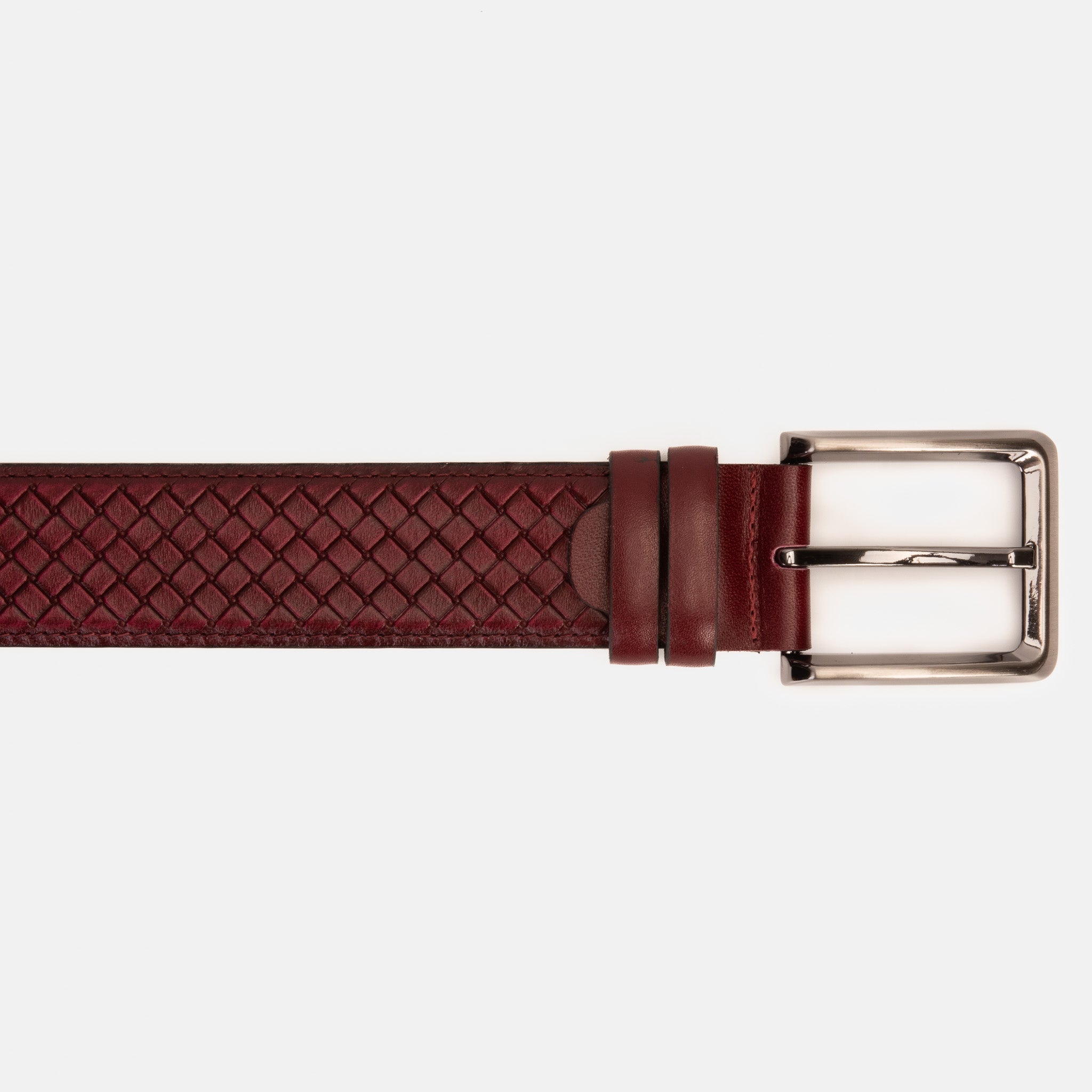 The Layla Burgundy Woven Pattern Leather Belt Fine Craftsmanship