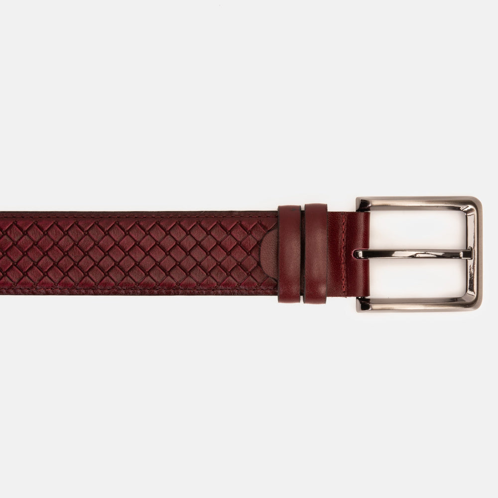 The Layla Burgundy Woven Pattern Leather Belt Fine Craftsmanship
