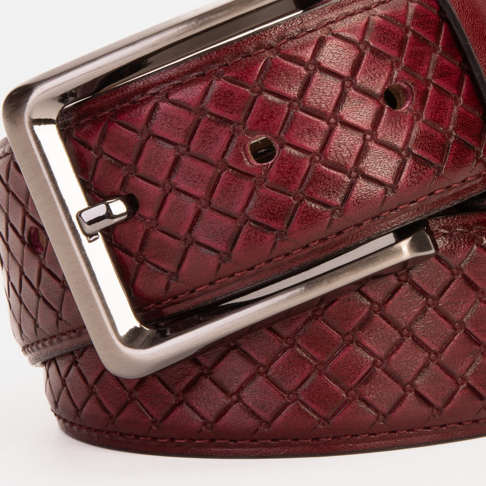 The Layla Burgundy Woven Pattern Leather Belt Fine Craftsmanship