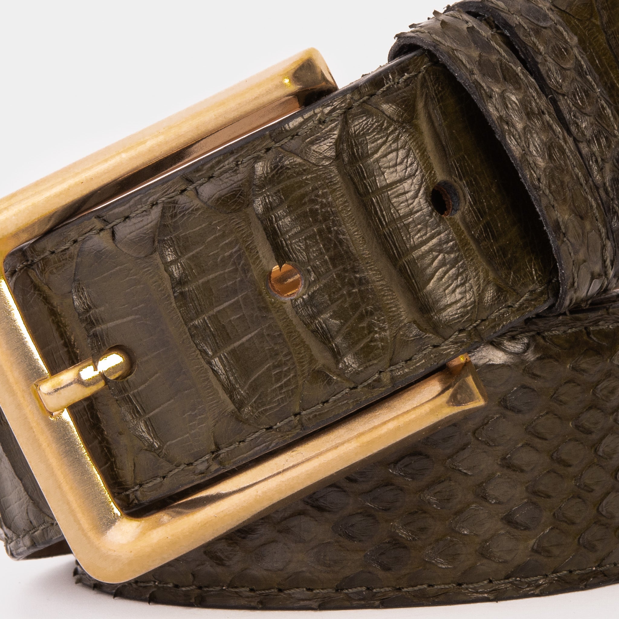 The Bethesda Green Pythn Snk Leather Belt On Sale