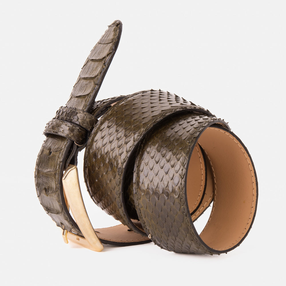 The Bethesda Green Pythn Snk Leather Belt On Sale